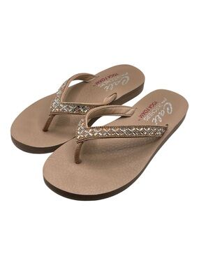 Skechers Cali Meditation Thong Sandals Women’s 8 US Tan Rhinestone Lotus Bae